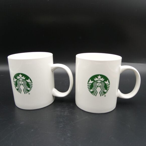 Starbucks Classic White Mug Coffee Cup Green Mermaid Logo 12 oz Pair 2016 - Picture 2 of 10